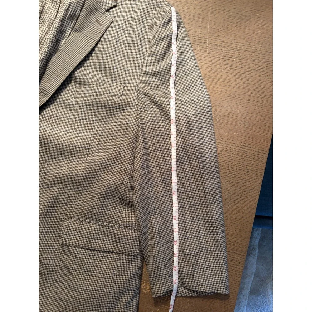 Mens Houndstooth Sport Coat Blazer Tan Blue 2 Button 52R